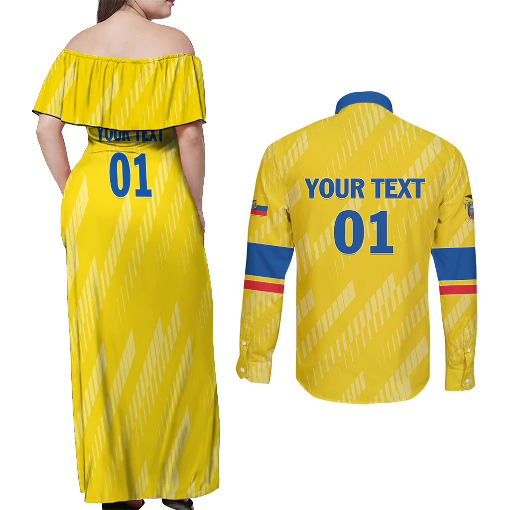 Personalized Ecuador 2024 Football Couples Matching Off Shoulder Maxi Dress and Long Sleeve Button Shirt Come On La Tri - Wonder Print Shop