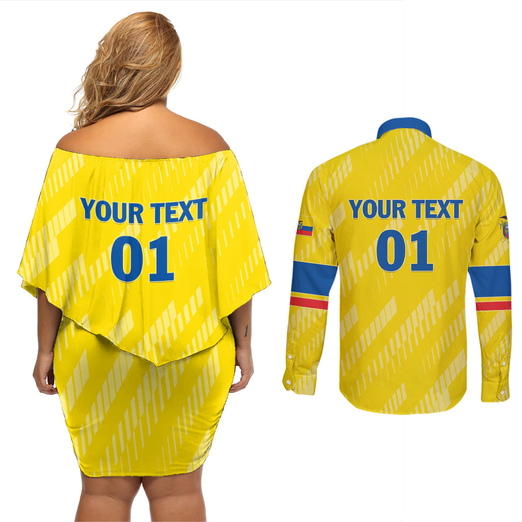 Personalized Ecuador 2024 Football Couples Matching Off Shoulder Short Dress and Long Sleeve Button Shirt Come On La Tri - Wonder Print Shop