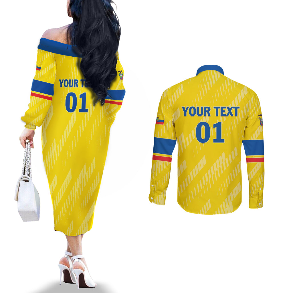 Personalized Ecuador 2024 Football Couples Matching Off The Shoulder Long Sleeve Dress and Long Sleeve Button Shirt Come On La Tri