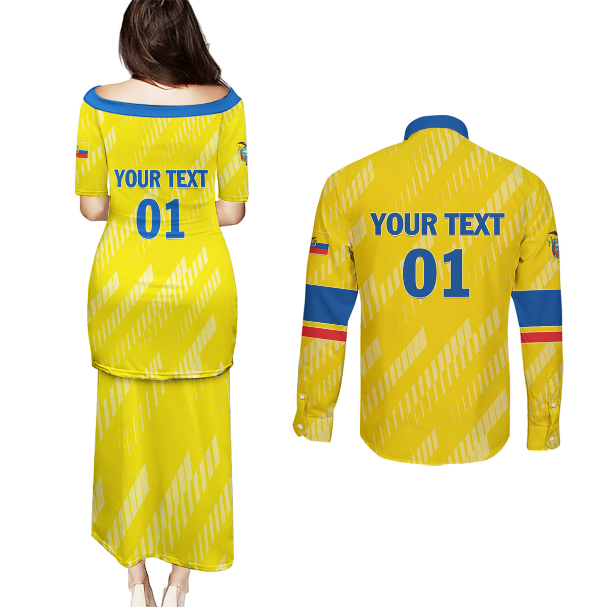 Personalized Ecuador 2024 Football Couples Matching Puletasi and Long Sleeve Button Shirt Come On La Tri - Wonder Print Shop