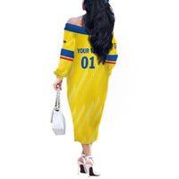 Personalized Ecuador 2024 Football Off The Shoulder Long Sleeve Dress Come On La Tri - Wonder Print Shop