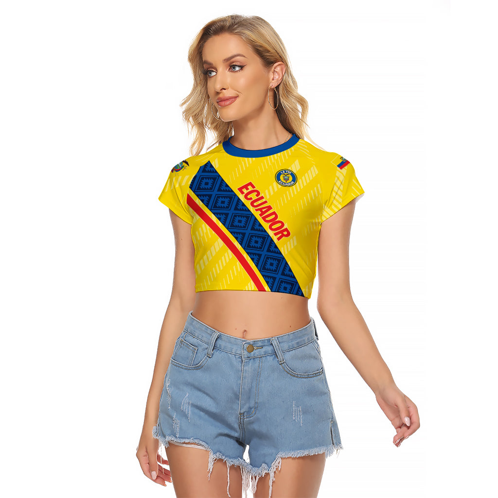 Personalized Ecuador 2024 Football Raglan Cropped T Shirt Come On La Tri - Wonder Print Shop