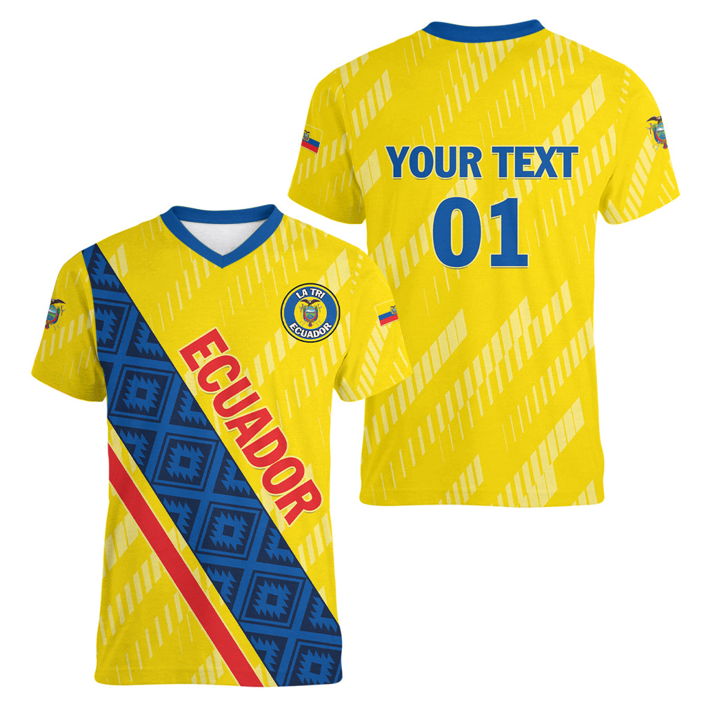 Personalized Ecuador 2024 Football Women V-Neck T-Shirt Come On La Tri - Wonder Print Shop