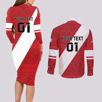 Personalized Peru 2024 Football Couples Matching Long Sleeve Bodycon Dress and Long Sleeve Button Shirt Come On La Bicolor - Wonder Print Shop