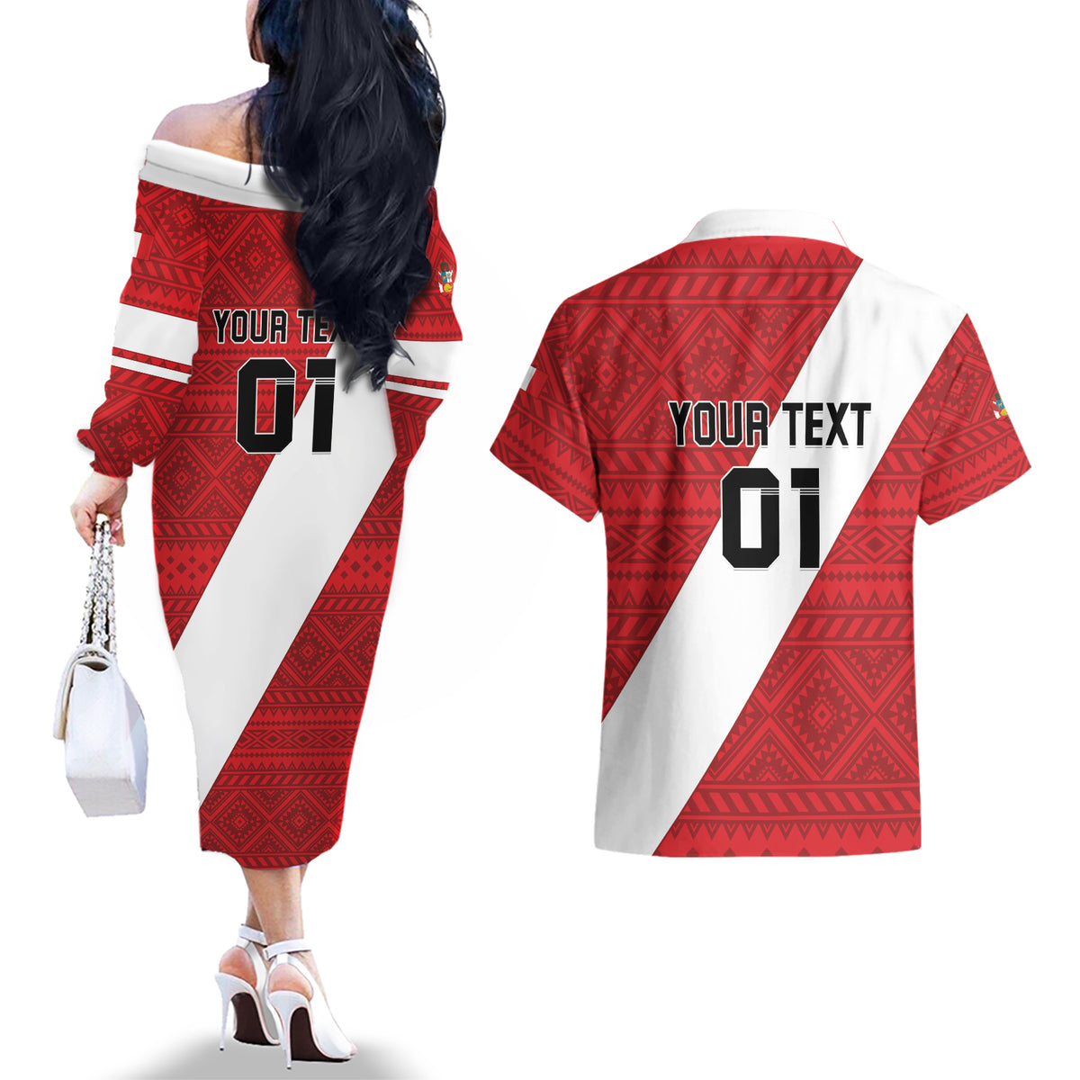 Personalized Peru 2024 Football Couples Matching Off The Shoulder Long Sleeve Dress and Hawaiian Shirt Come On La Bicolor - Wonder Print Shop