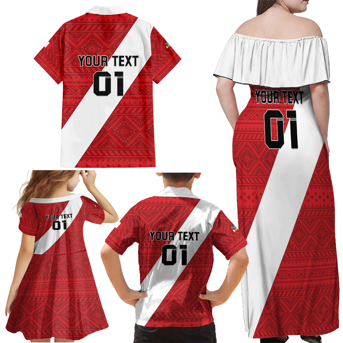 Personalized Peru 2024 Football Family Matching Off Shoulder Maxi Dress and Hawaiian Shirt Come On La Bicolor - Wonder Print Shop