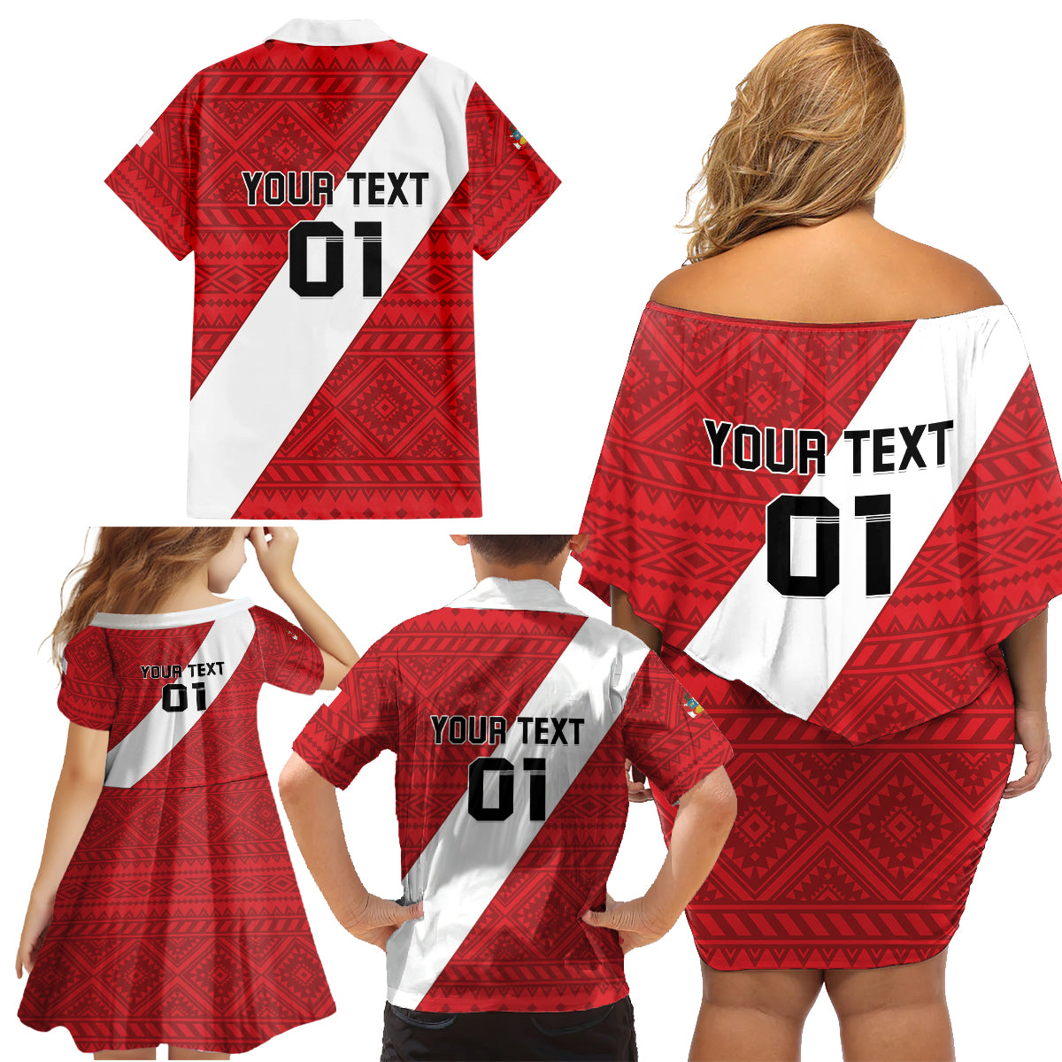 Personalized Peru 2024 Football Family Matching Off Shoulder Short Dress and Hawaiian Shirt Come On La Bicolor - Wonder Print Shop