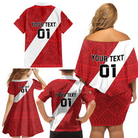 Personalized Peru 2024 Football Family Matching Off Shoulder Short Dress and Hawaiian Shirt Come On La Bicolor - Wonder Print Shop