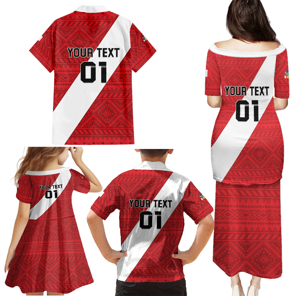 Personalized Peru 2024 Football Family Matching Puletasi and Hawaiian Shirt Come On La Bicolor - Wonder Print Shop