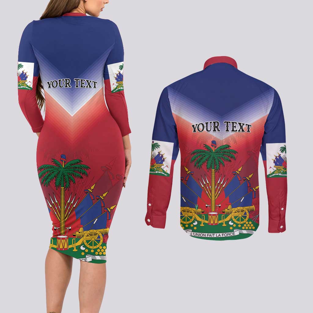 Personalized Haiti 509 Couples Matching Long Sleeve Bodycon Dress and Long Sleeve Button Shirt Repiblik d Ayiti