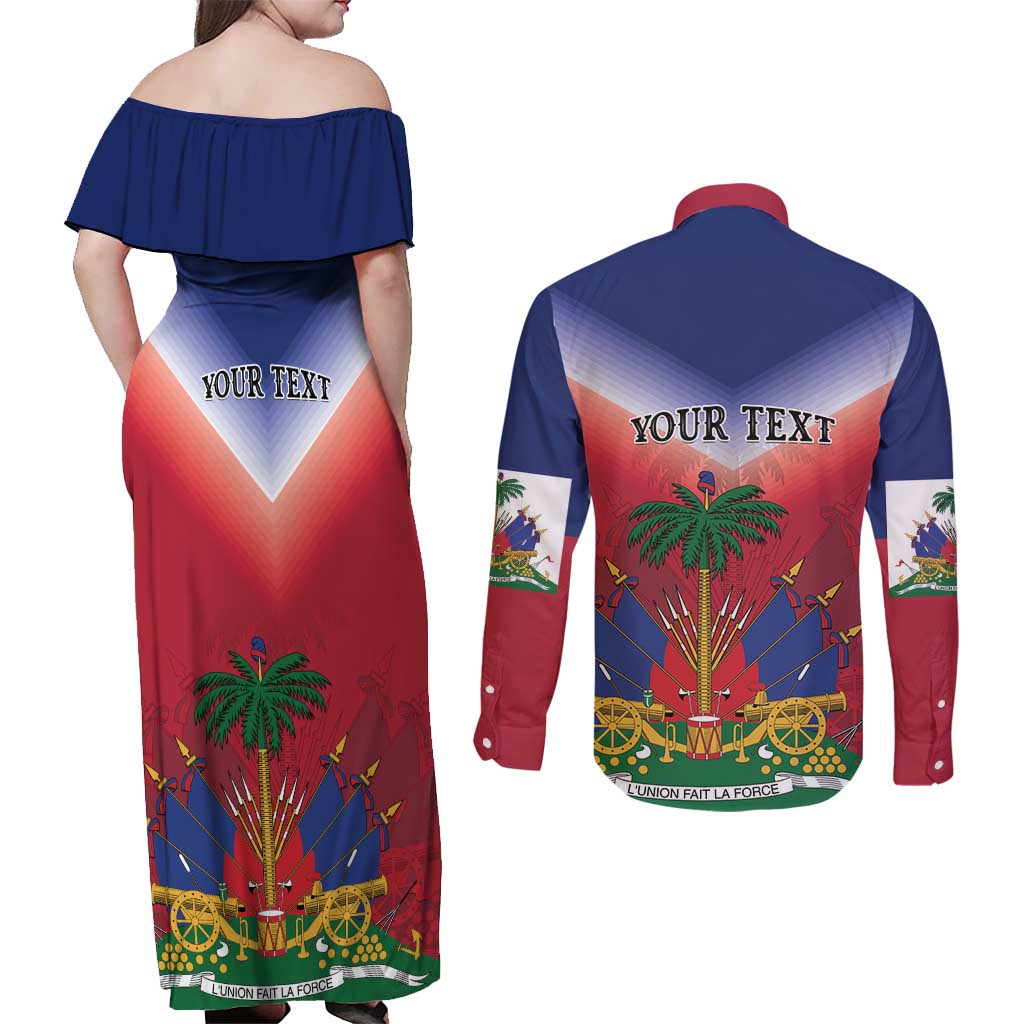 Personalized Haiti 509 Couples Matching Off Shoulder Maxi Dress and Long Sleeve Button Shirt Repiblik d Ayiti