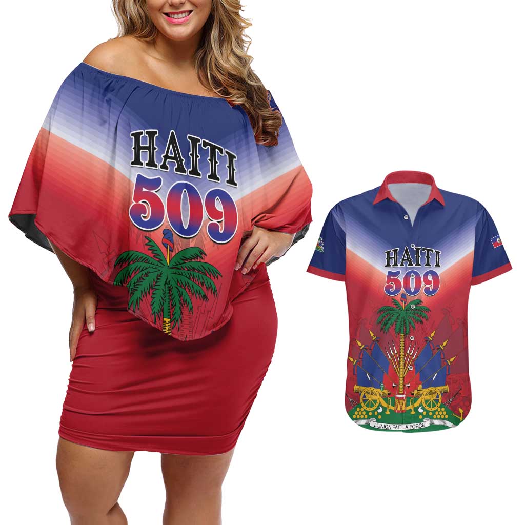 Personalized Haiti 509 Couples Matching Off Shoulder Short Dress and Hawaiian Shirt Repiblik d Ayiti