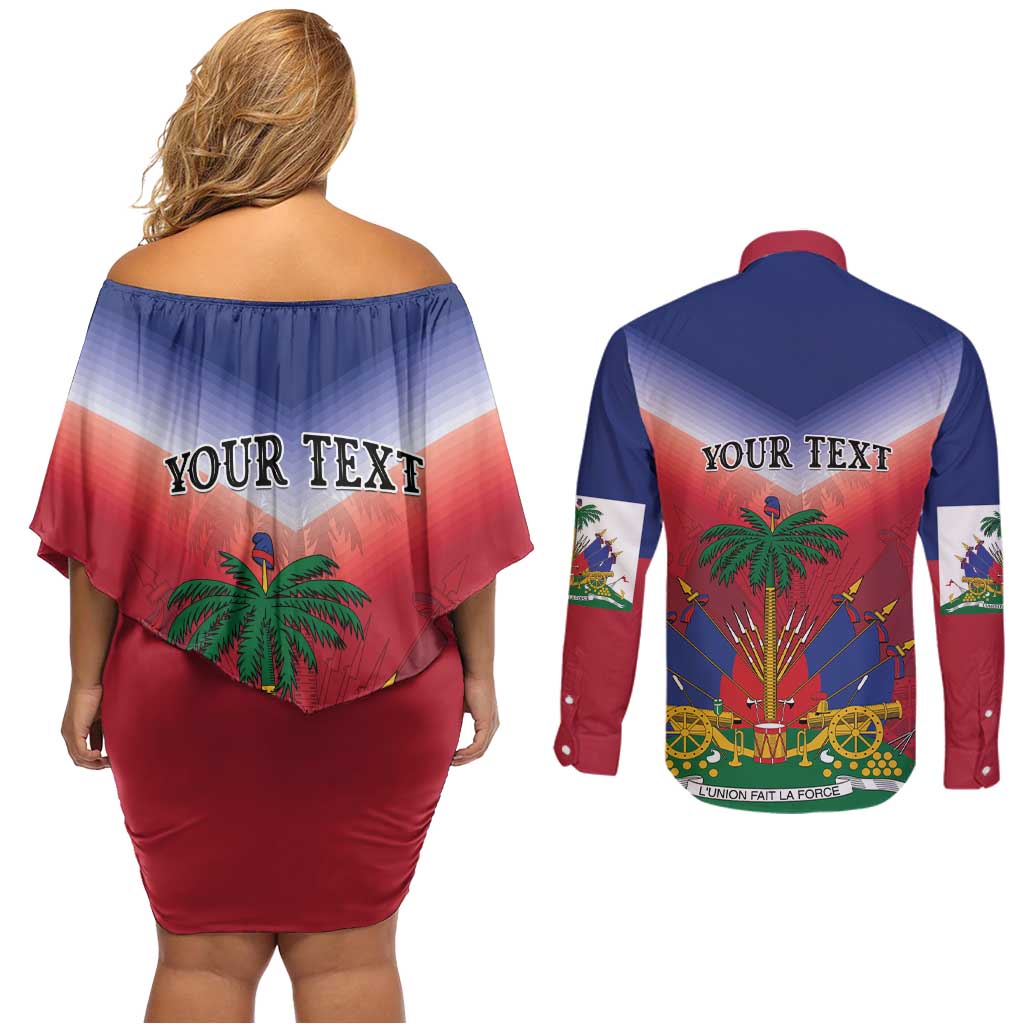 Personalized Haiti 509 Couples Matching Off Shoulder Short Dress and Long Sleeve Button Shirt Repiblik d Ayiti