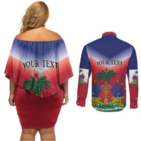 Personalized Haiti 509 Couples Matching Off Shoulder Short Dress and Long Sleeve Button Shirt Repiblik d Ayiti