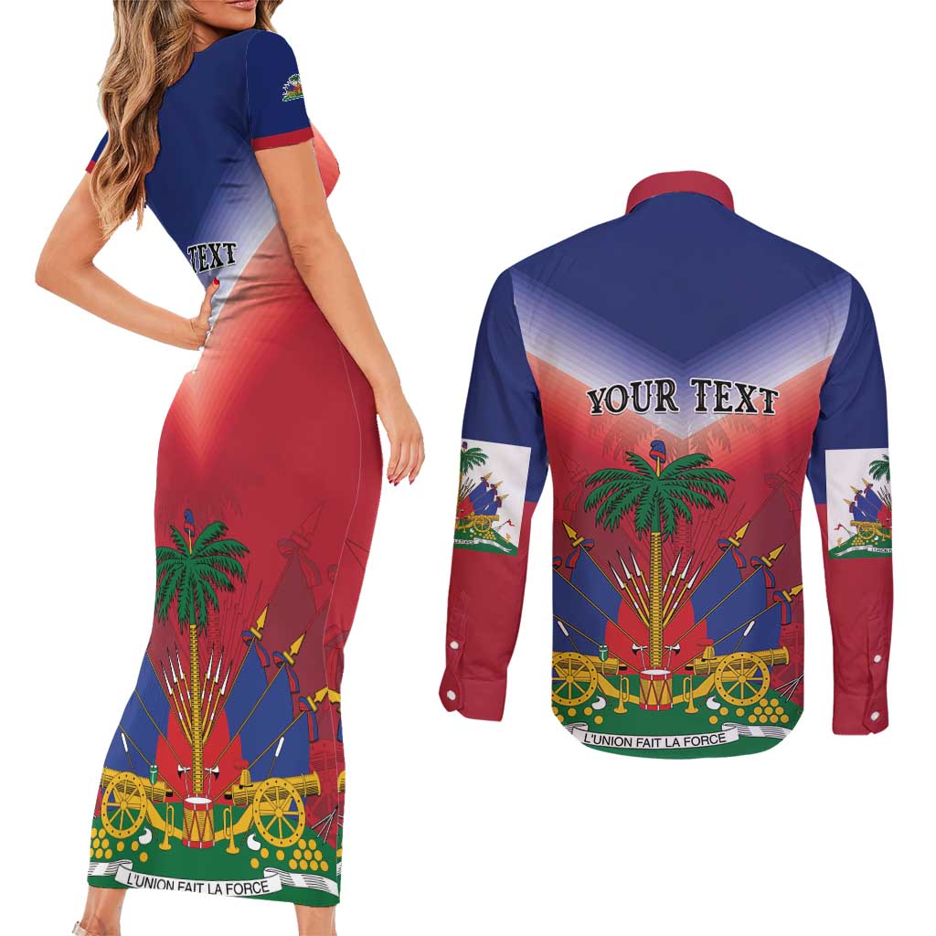 Personalized Haiti 509 Couples Matching Short Sleeve Bodycon Dress and Long Sleeve Button Shirt Repiblik d Ayiti