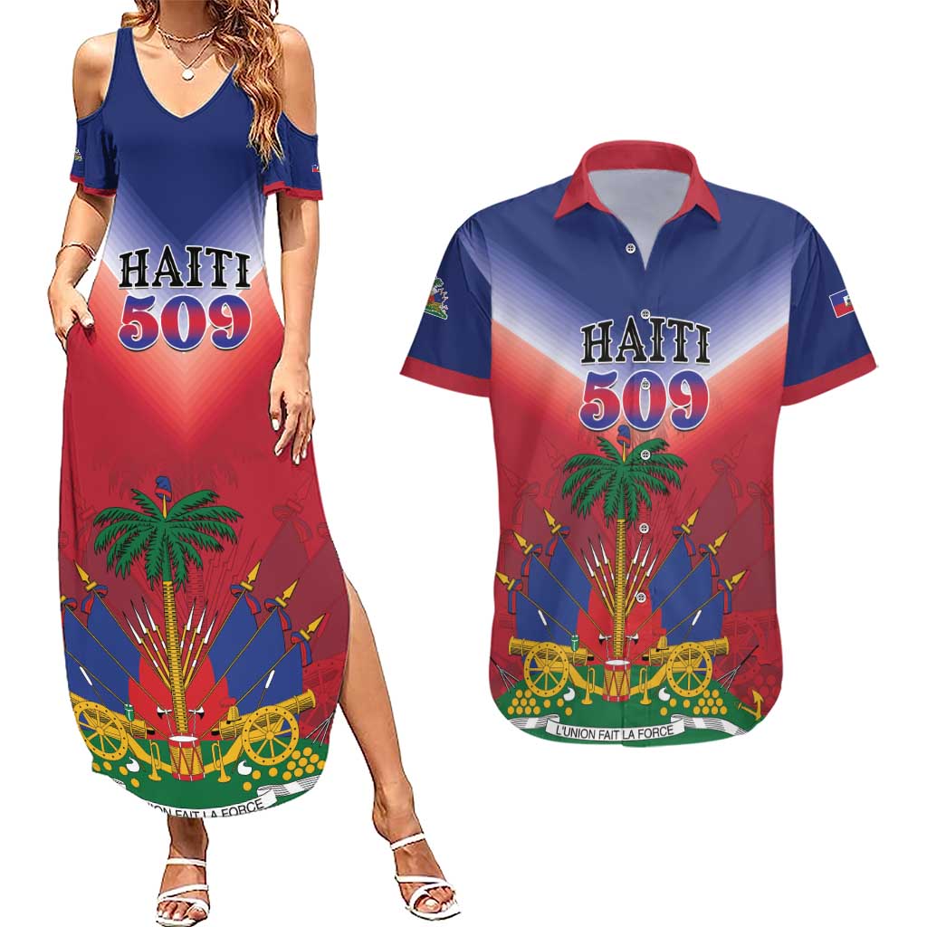Personalized Haiti 509 Couples Matching Summer Maxi Dress and Hawaiian Shirt Repiblik d Ayiti