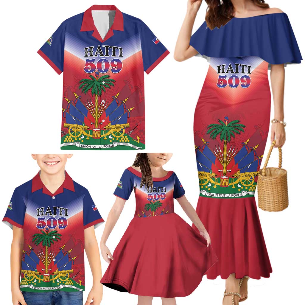 Personalized Haiti 509 Family Matching Mermaid Dress and Hawaiian Shirt Repiblik d Ayiti