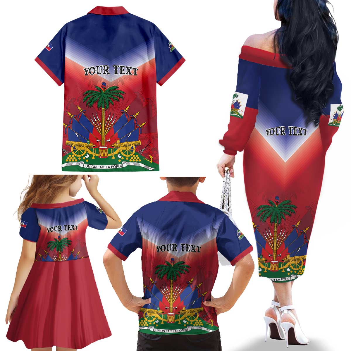 Personalized Haiti 509 Family Matching Off The Shoulder Long Sleeve Dress and Hawaiian Shirt Repiblik d Ayiti