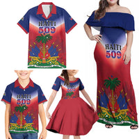 Personalized Haiti 509 Family Matching Off Shoulder Maxi Dress and Hawaiian Shirt Repiblik d Ayiti