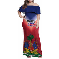 Personalized Haiti 509 Family Matching Off Shoulder Maxi Dress and Hawaiian Shirt Repiblik d Ayiti