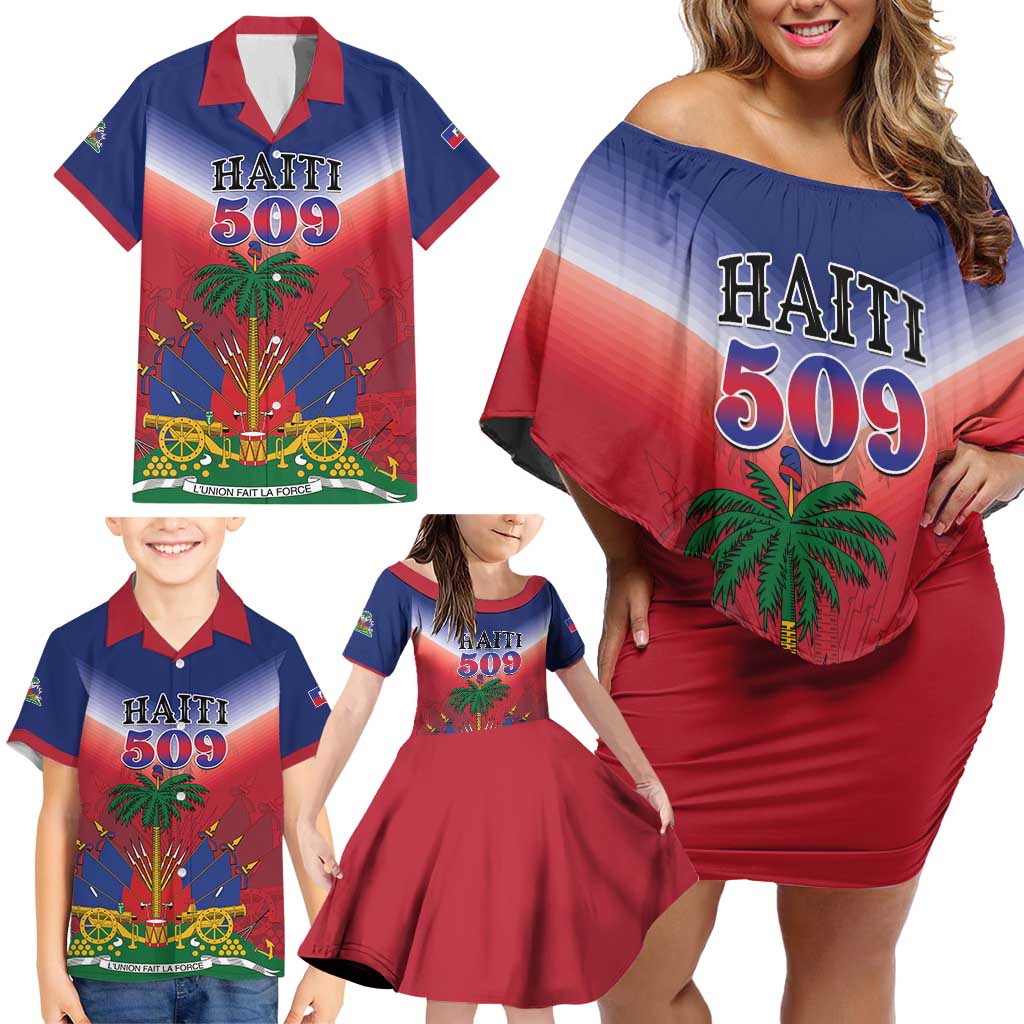 Personalized Haiti 509 Family Matching Off Shoulder Short Dress and Hawaiian Shirt Repiblik d Ayiti
