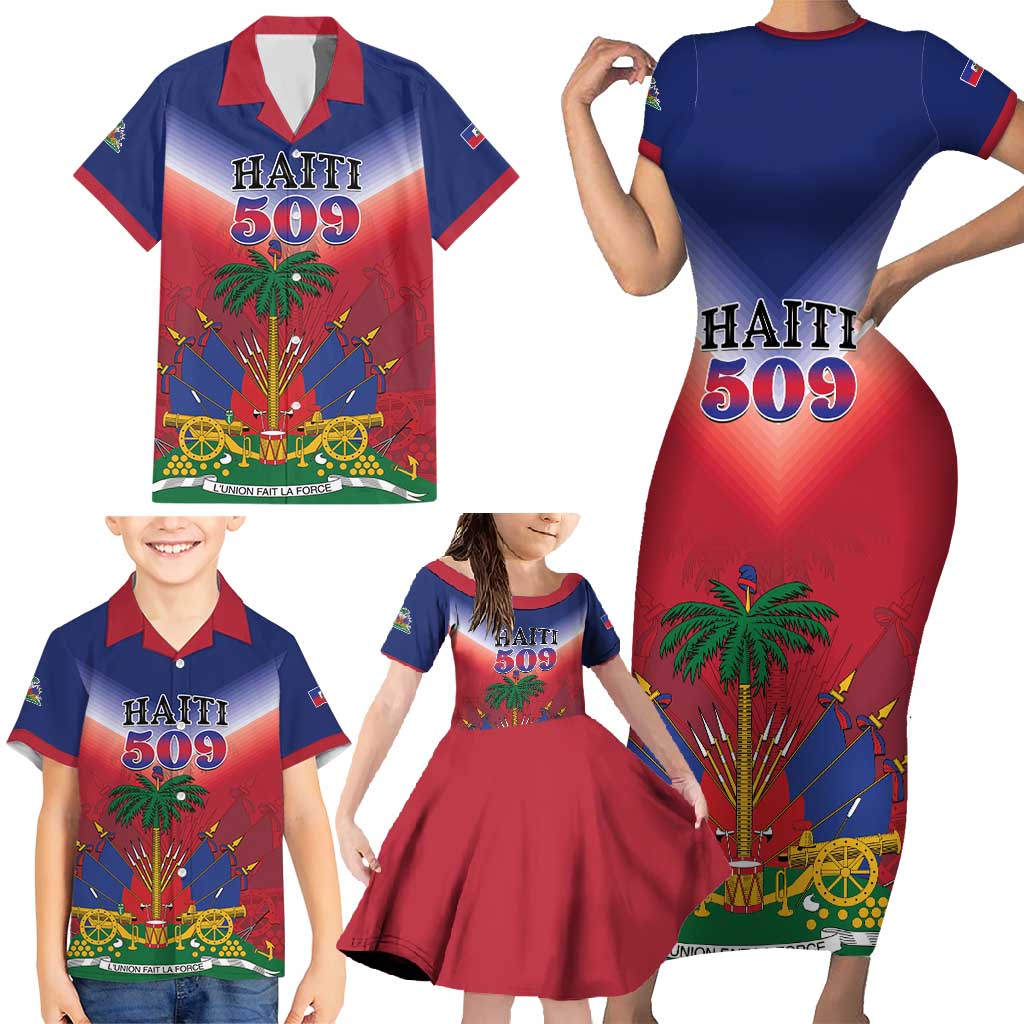 Personalized Haiti 509 Family Matching Short Sleeve Bodycon Dress and Hawaiian Shirt Repiblik d Ayiti