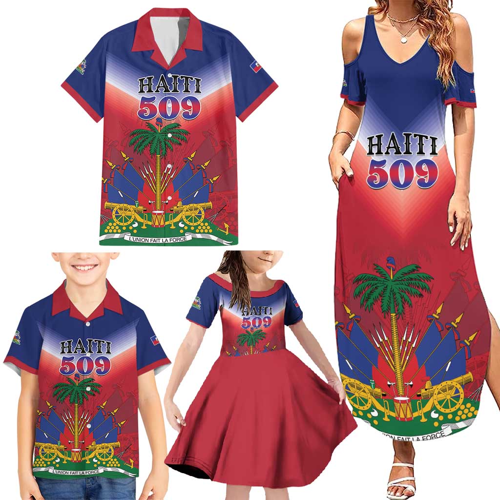 Personalized Haiti 509 Family Matching Summer Maxi Dress and Hawaiian Shirt Repiblik d Ayiti