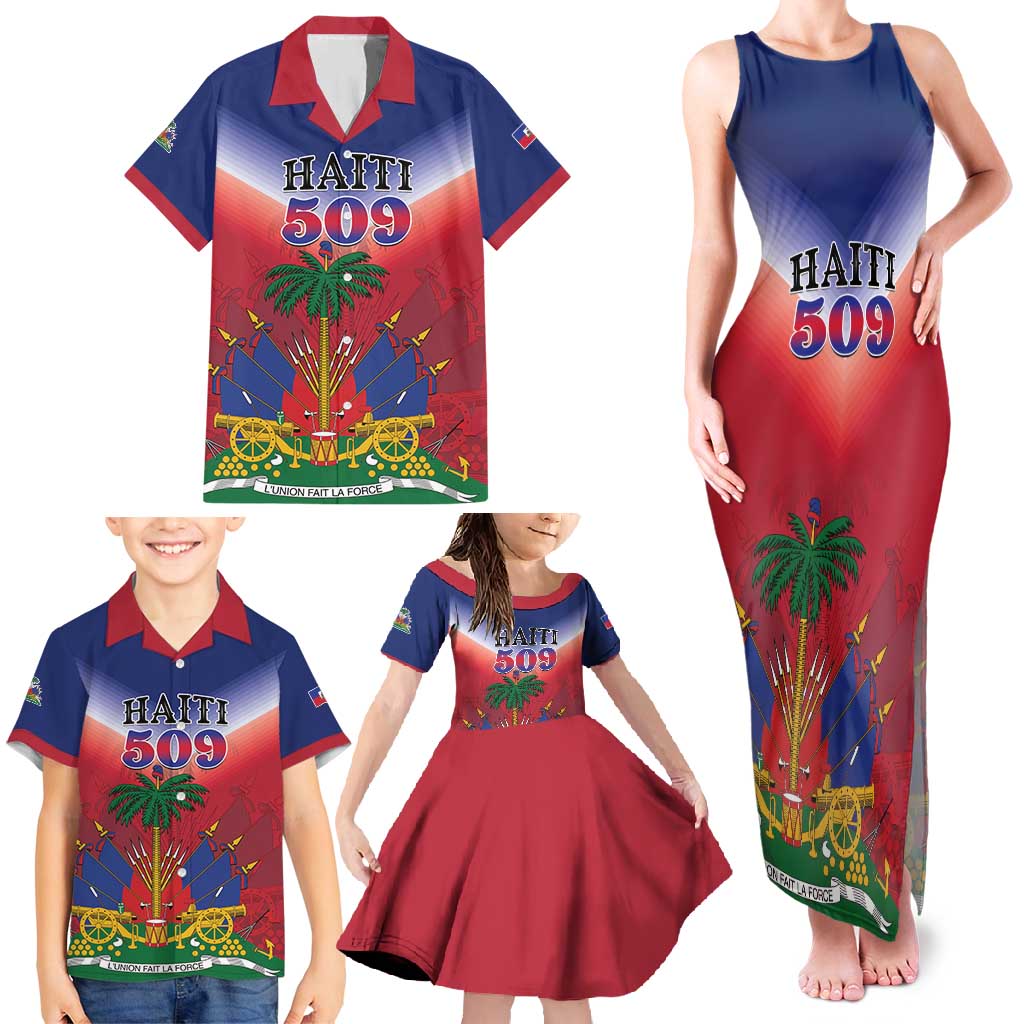 Personalized Haiti 509 Family Matching Tank Maxi Dress and Hawaiian Shirt Repiblik d Ayiti