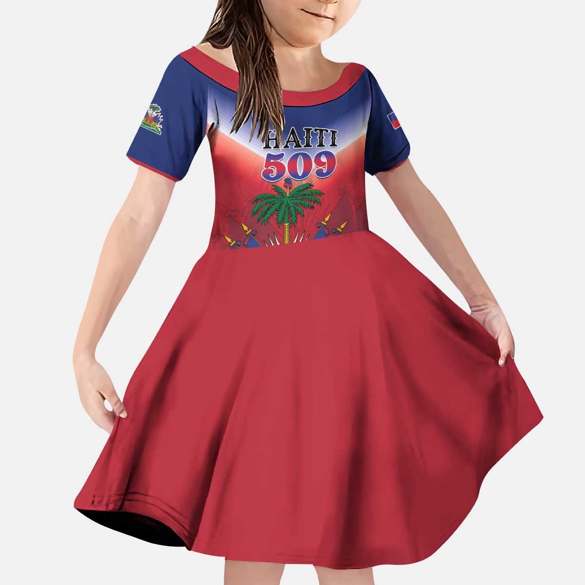 Personalized Haiti 509 Kid Short Sleeve Dress Repiblik d Ayiti