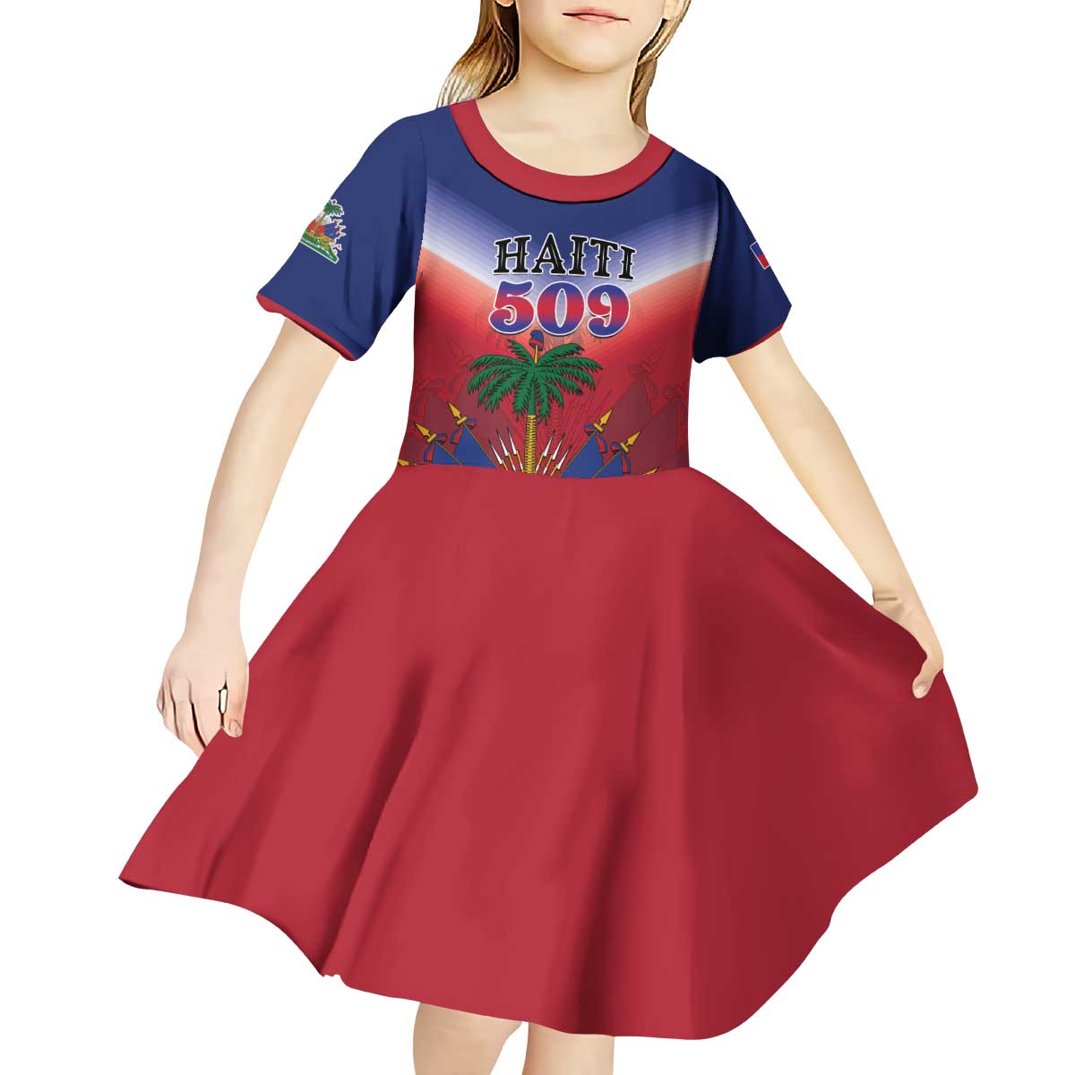 Personalized Haiti 509 Kid Short Sleeve Dress Repiblik d Ayiti
