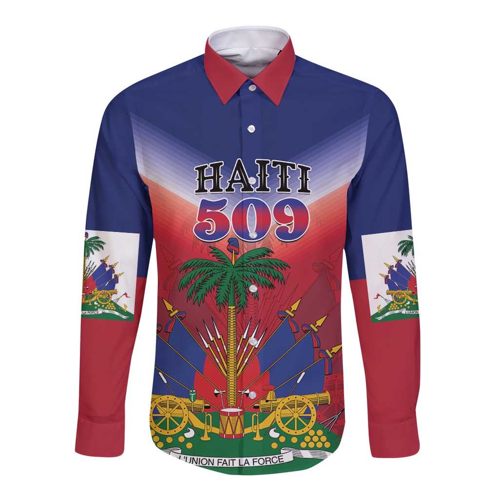 Personalized Haiti 509 Long Sleeve Button Shirt Repiblik d Ayiti