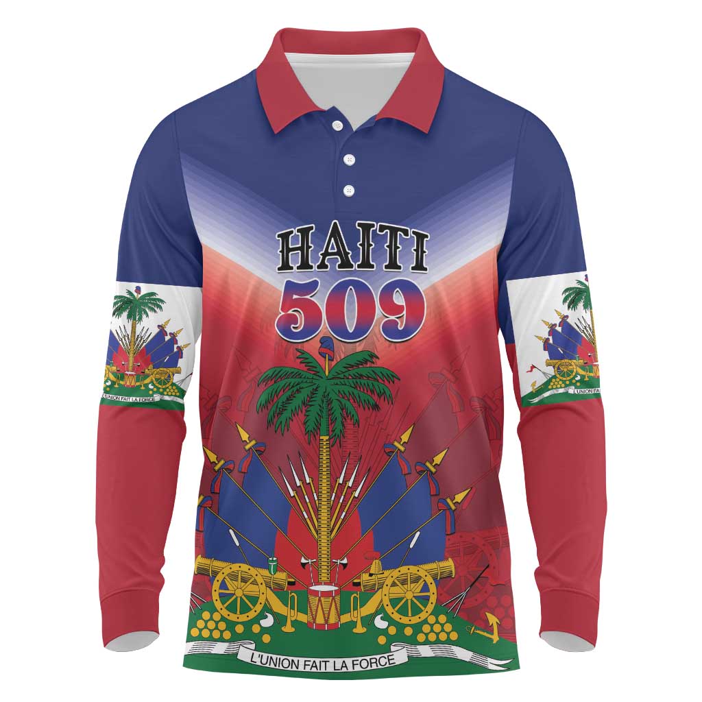 Personalized Haiti 509 Long Sleeve Polo Shirt Repiblik d Ayiti