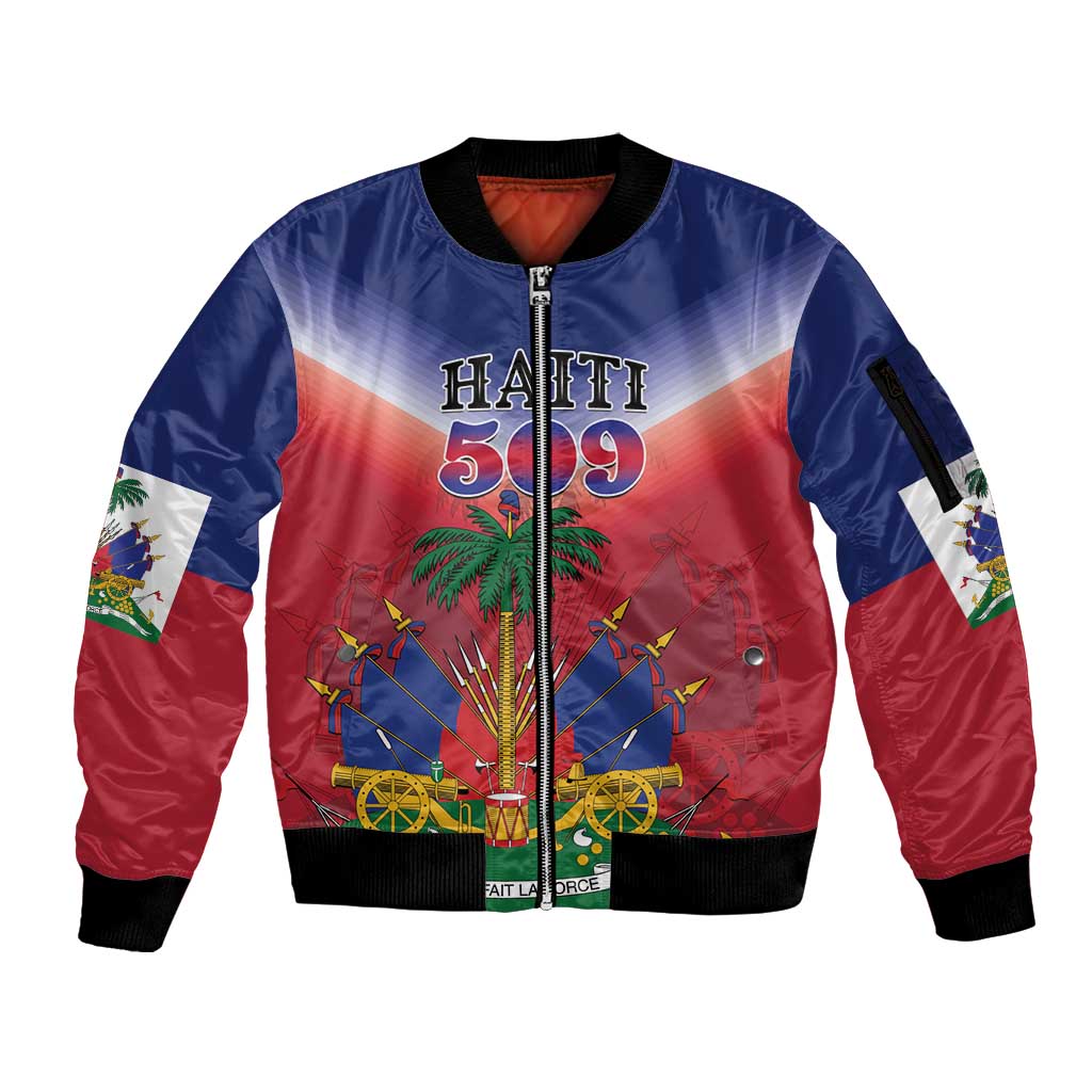 Personalized Haiti 509 Sleeve Zip Bomber Jacket Repiblik d Ayiti