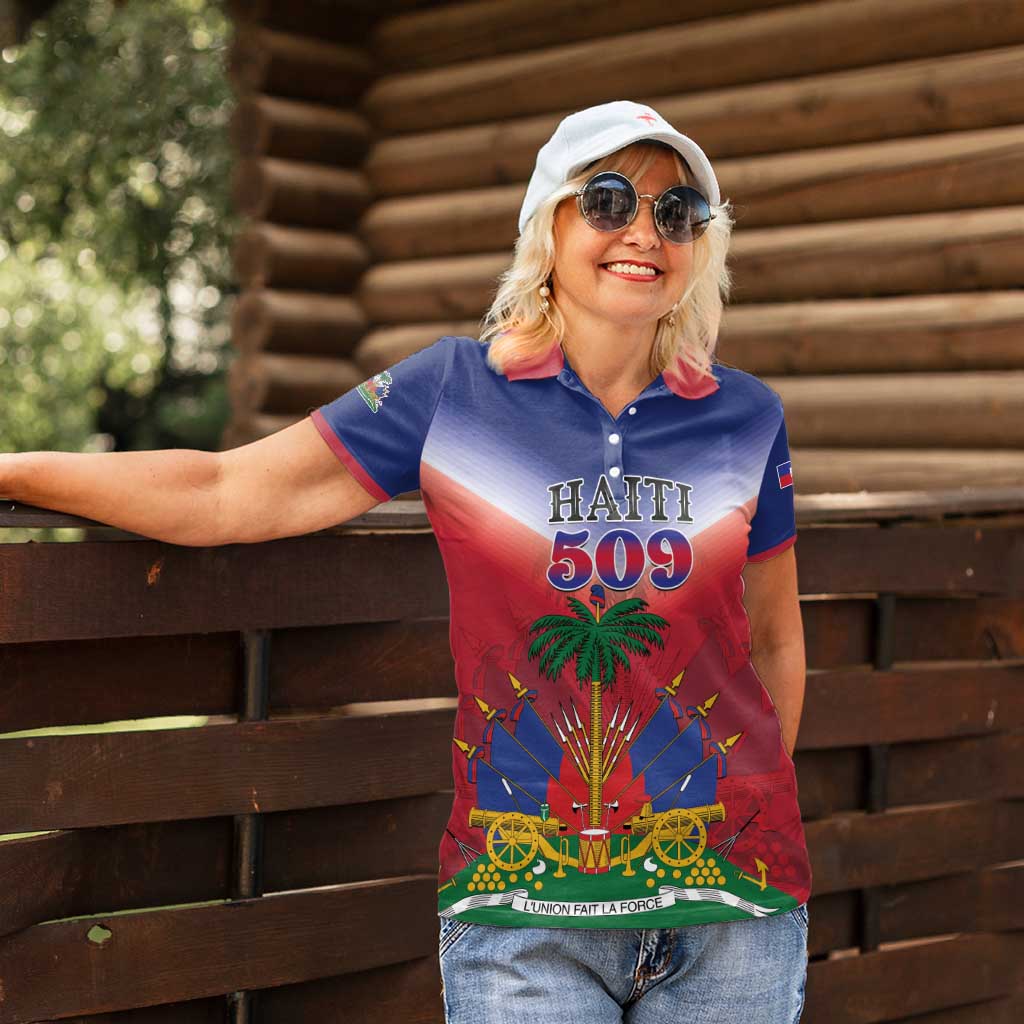 Personalized Haiti 509 Women Polo Shirt Repiblik d Ayiti