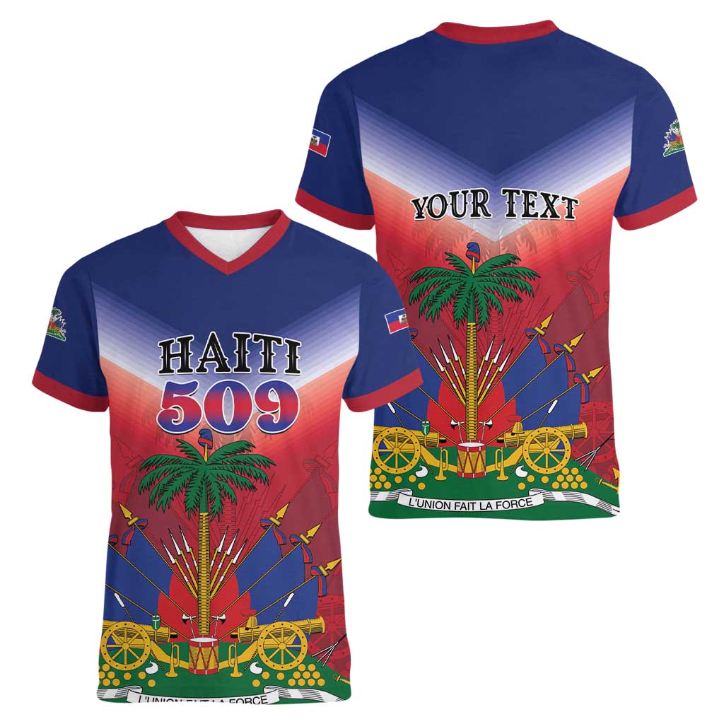 Personalized Haiti 509 Women V-Neck T-Shirt Repiblik d Ayiti
