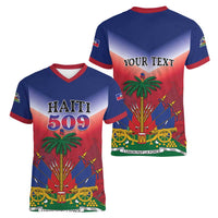 Personalized Haiti 509 Women V-Neck T-Shirt Repiblik d Ayiti