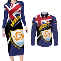 Personalised Anguilla Couples Matching Long Sleeve Bodycon Dress and Long Sleeve Button Shirt Strength and Endurance Grunge