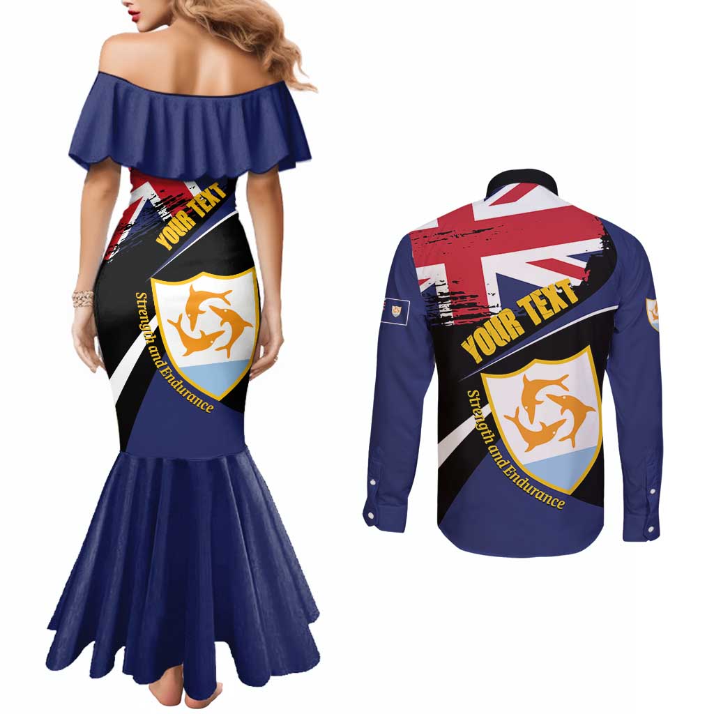 Personalised Anguilla Couples Matching Mermaid Dress and Long Sleeve Button Shirt Strength and Endurance Grunge