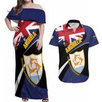 Personalised Anguilla Couples Matching Off Shoulder Maxi Dress and Hawaiian Shirt Strength and Endurance Grunge