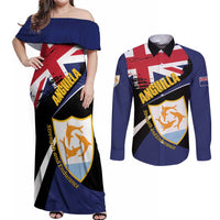 Personalised Anguilla Couples Matching Off Shoulder Maxi Dress and Long Sleeve Button Shirt Strength and Endurance Grunge