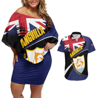 Personalised Anguilla Couples Matching Off Shoulder Short Dress and Hawaiian Shirt Strength and Endurance Grunge