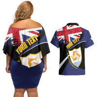 Personalised Anguilla Couples Matching Off Shoulder Short Dress and Hawaiian Shirt Strength and Endurance Grunge