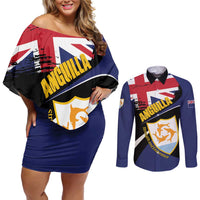 Personalised Anguilla Couples Matching Off Shoulder Short Dress and Long Sleeve Button Shirt Strength and Endurance Grunge