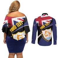 Personalised Anguilla Couples Matching Off Shoulder Short Dress and Long Sleeve Button Shirt Strength and Endurance Grunge