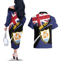 Personalised Anguilla Couples Matching Off The Shoulder Long Sleeve Dress and Hawaiian Shirt Strength and Endurance Grunge