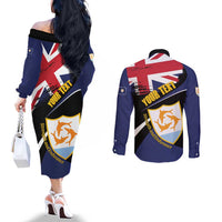 Personalised Anguilla Couples Matching Off The Shoulder Long Sleeve Dress and Long Sleeve Button Shirt Strength and Endurance Grunge