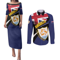 Personalised Anguilla Couples Matching Puletasi and Long Sleeve Button Shirt Strength and Endurance Grunge
