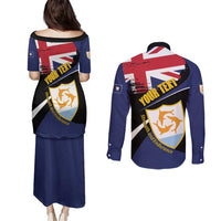 Personalised Anguilla Couples Matching Puletasi and Long Sleeve Button Shirt Strength and Endurance Grunge