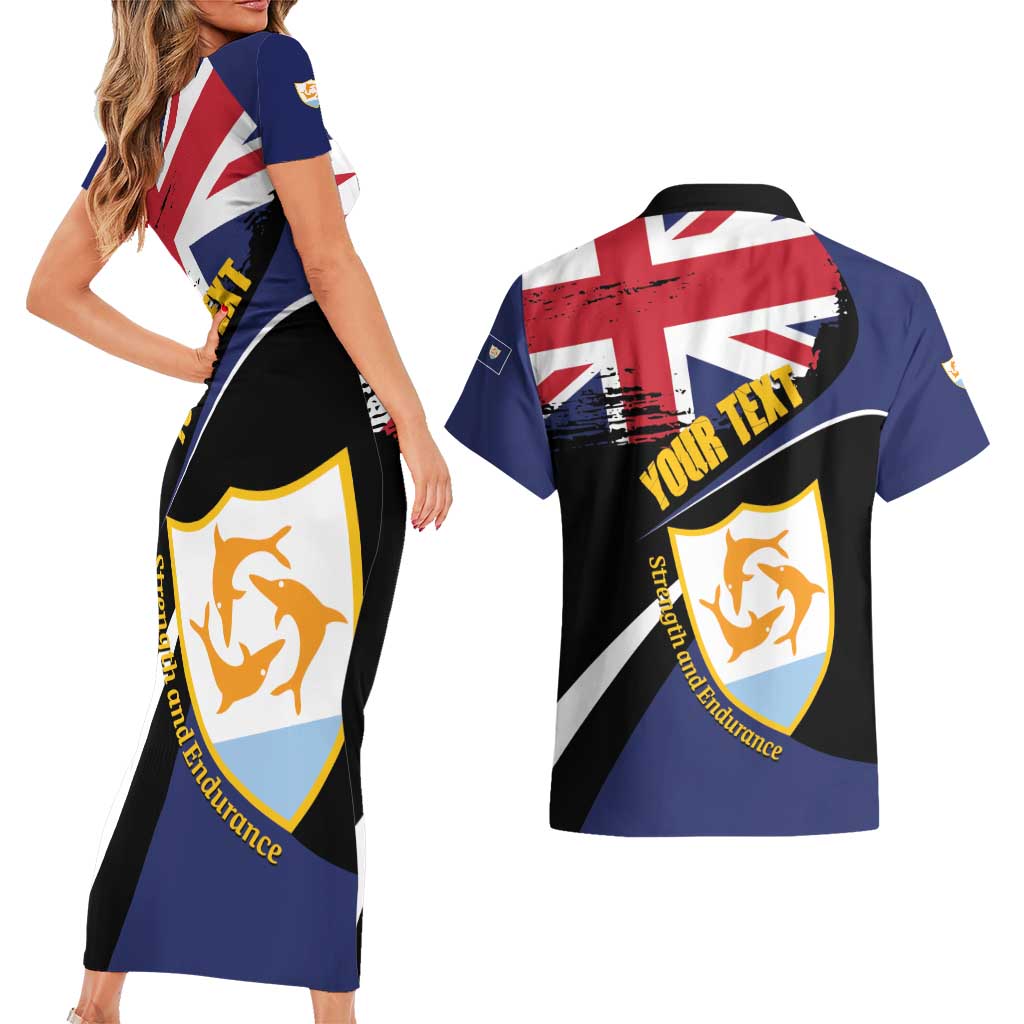 Personalised Anguilla Couples Matching Short Sleeve Bodycon Dress and Hawaiian Shirt Strength and Endurance Grunge