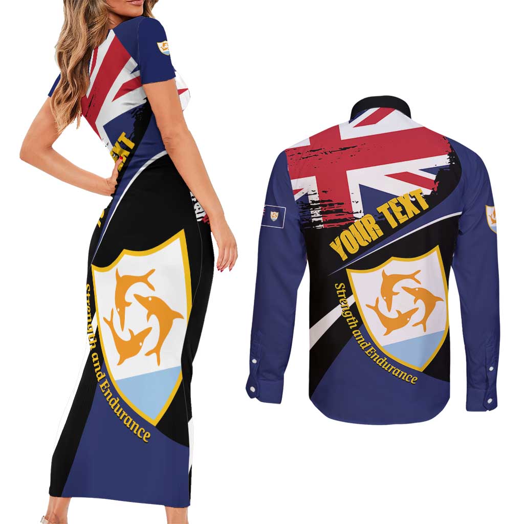 Personalised Anguilla Couples Matching Short Sleeve Bodycon Dress and Long Sleeve Button Shirt Strength and Endurance Grunge